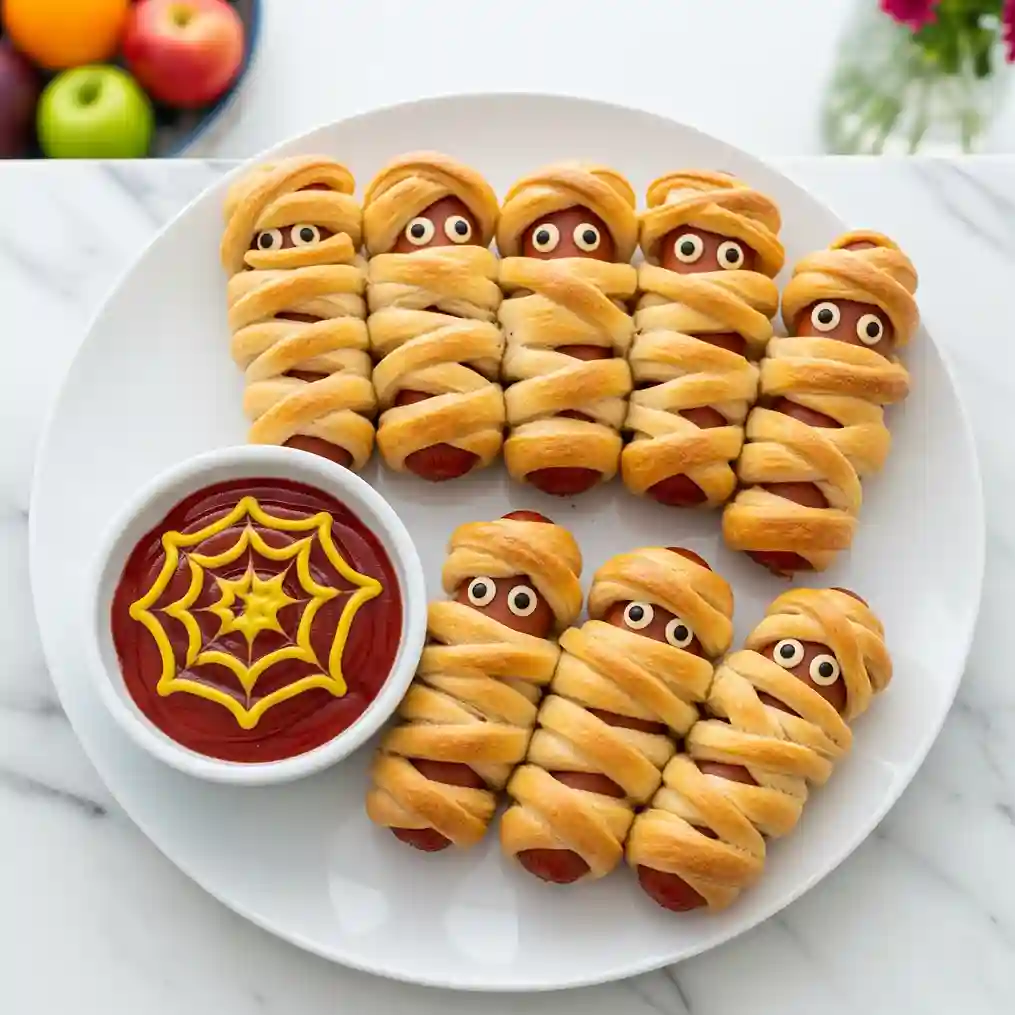 Halloween mummy hot dogs