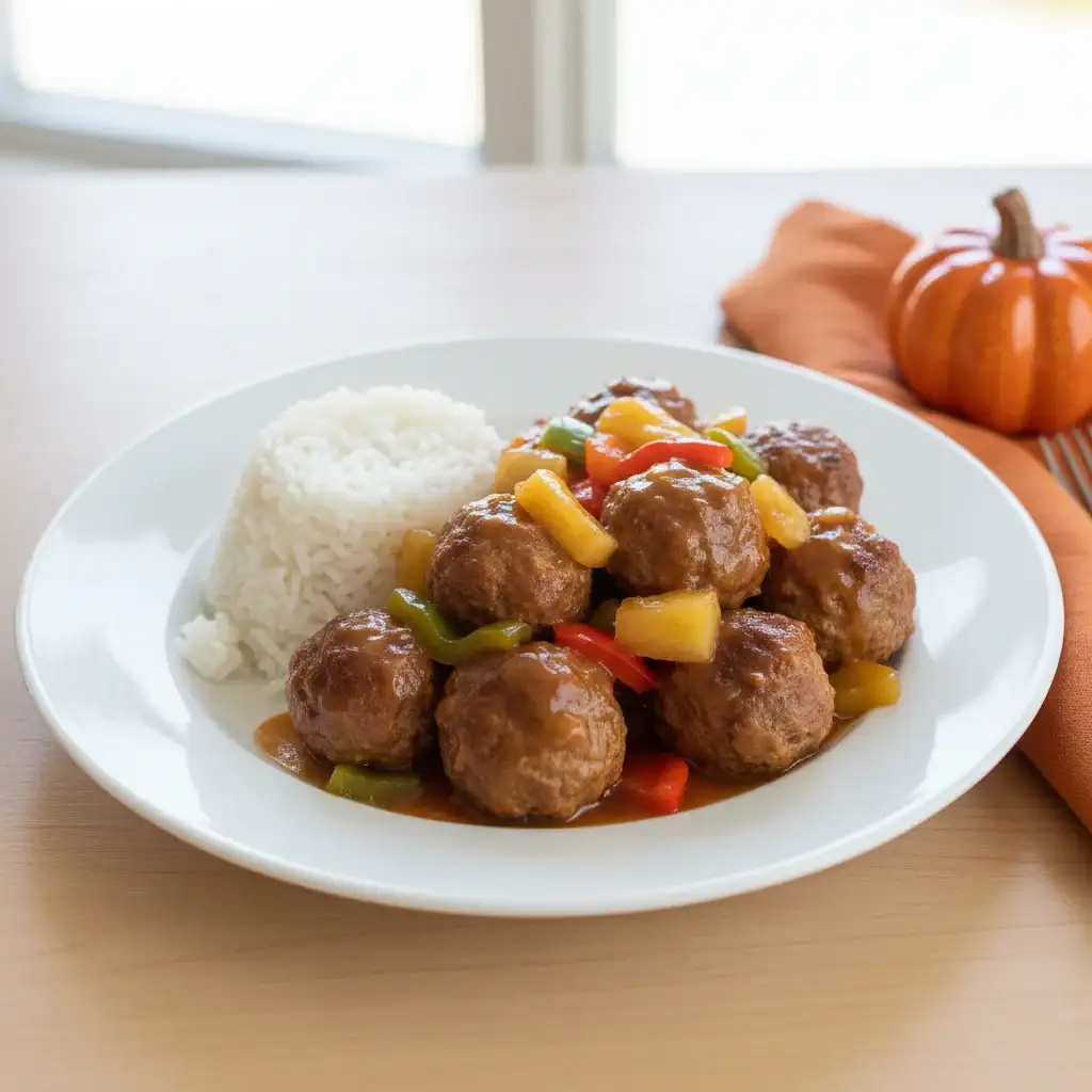 Sweet And Sour Meatballs With Pineapple Chunks