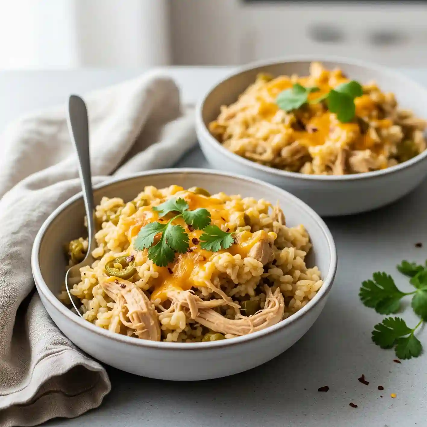 Cheesy Green Chili Chicken and Rice Casserole