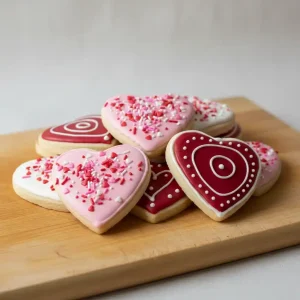 decorated heart shaped valentines cookies